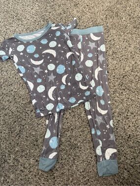 Little Sleepies Grey Pajama Set with Blue and White Space Motif